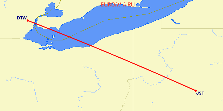 перелет Детройт — Johnstown на карте
