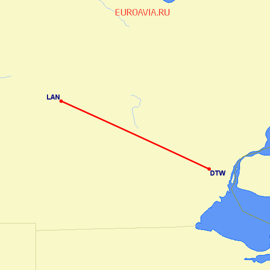 перелет Детройт — Лансинг на карте