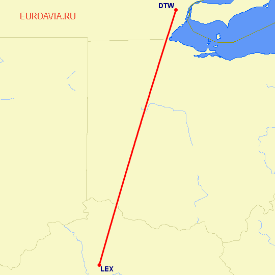 перелет Детройт — Lexington на карте