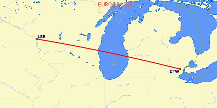 перелет Детройт — La Crosse на карте