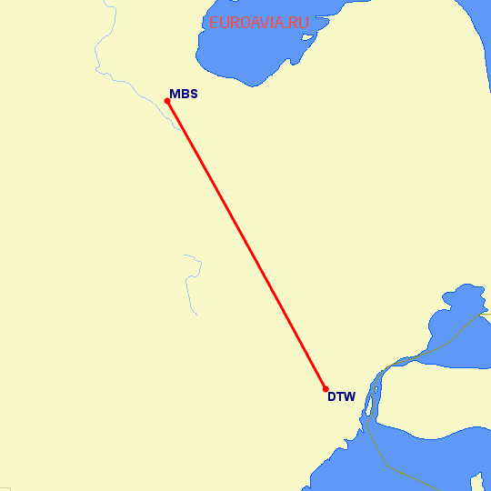 перелет Детройт — Сагиноу на карте