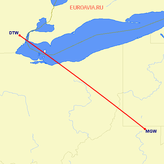 перелет Детройт — Morgantown на карте
