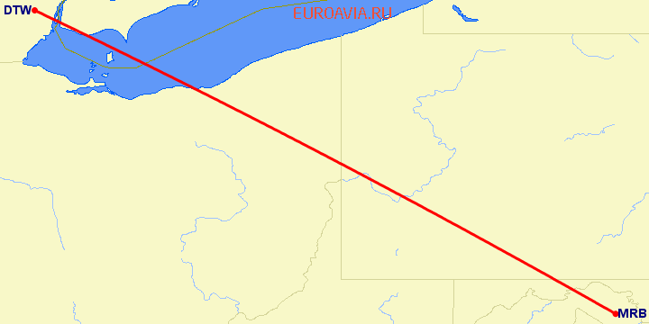 перелет Детройт — Martinsburg на карте