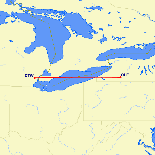перелет Детройт — Olean на карте