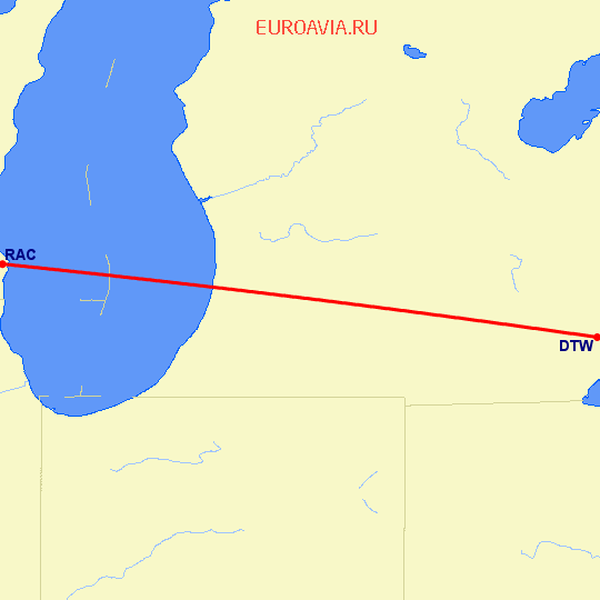 перелет Детройт — Рацине на карте