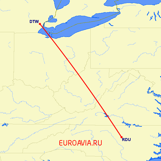 перелет Детройт — Роли на карте