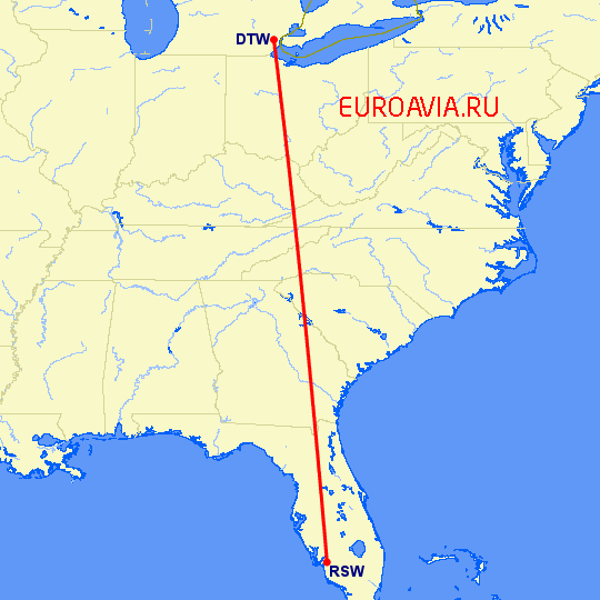 перелет Детройт — Форт Майерс на карте