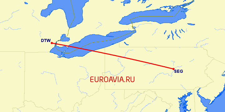 перелет Детройт — Selinsgrove на карте