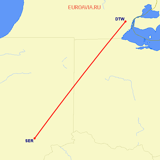 перелет Детройт — Seymour на карте