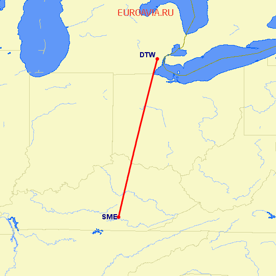 перелет Детройт — Somerset на карте