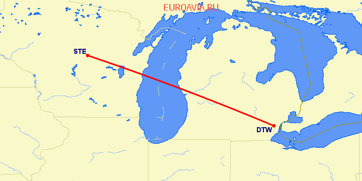 перелет Детройт — Stevens Point на карте