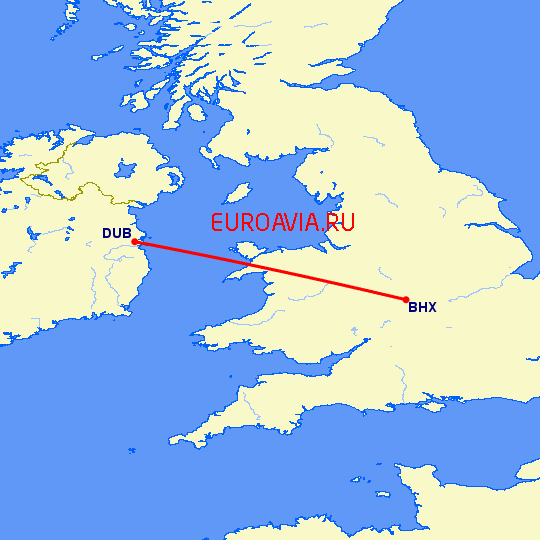 перелет Дублин — Бирмингем на карте