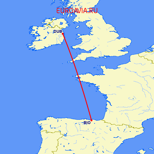 перелет Дублин — Бильбао на карте