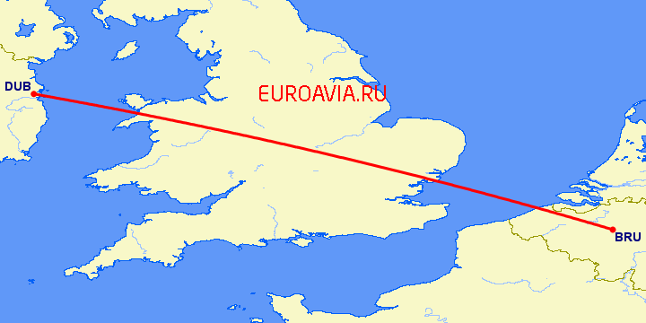 перелет Дублин — Брюссель на карте