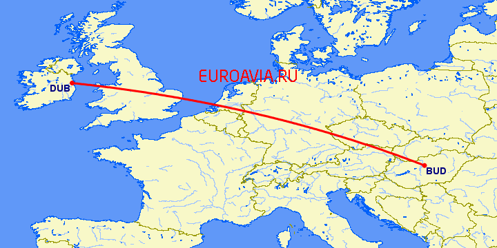перелет Дублин — Будапешт на карте