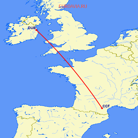 перелет Дублин — Каркассон на карте