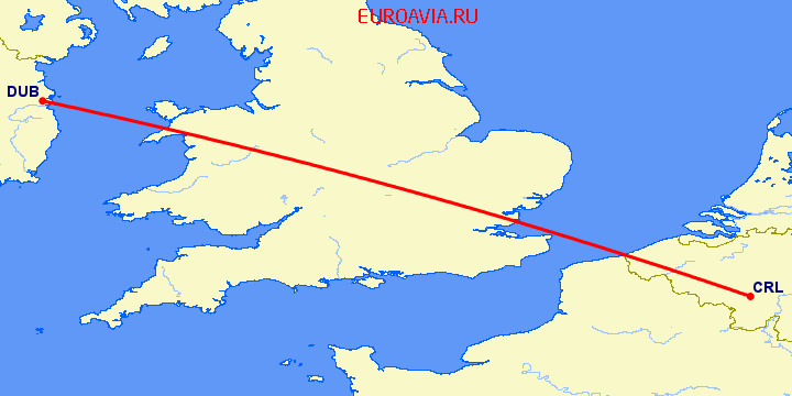 перелет Дублин — Шарлеруа на карте