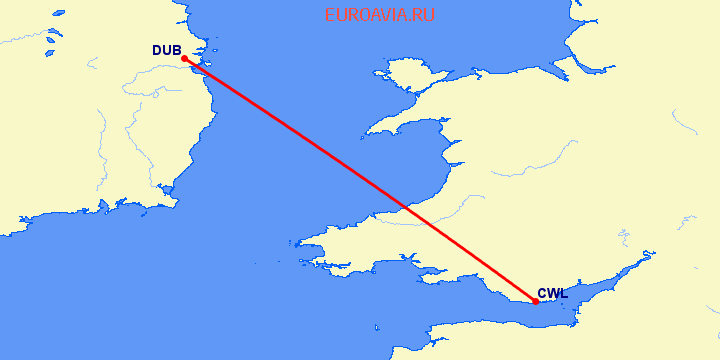 перелет Дублин — Кардифф на карте