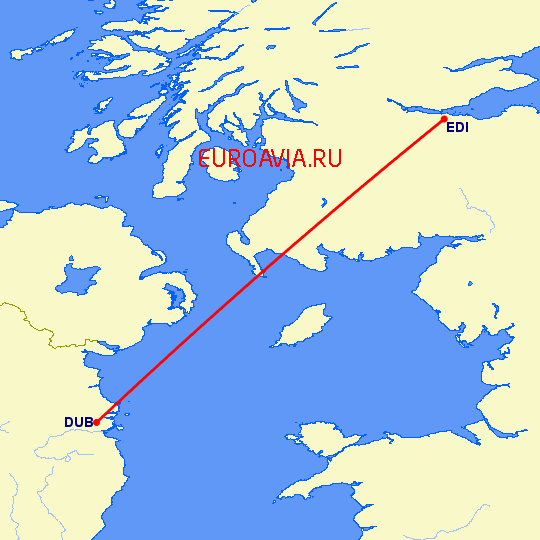 перелет Дублин — Эдинбург на карте