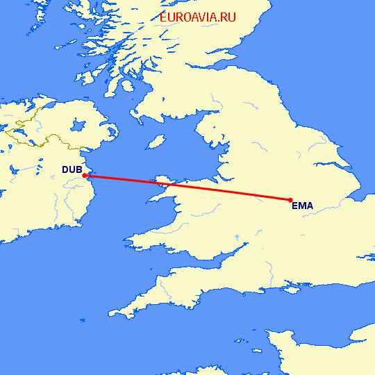 перелет Дублин — Дерби на карте