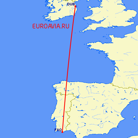 перелет Дублин — Фару на карте