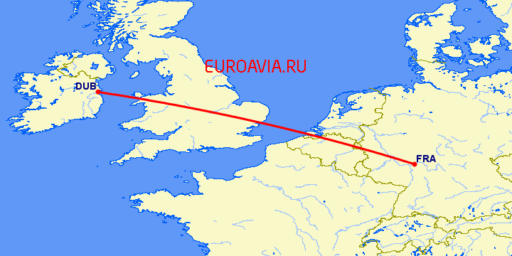 перелет Дублин — Франкфурт на Майне на карте