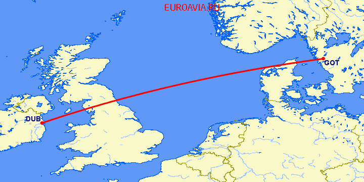 перелет Дублин — Гетеборг на карте