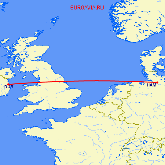 перелет Дублин — Гамбург на карте