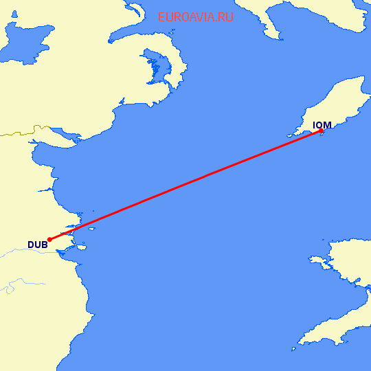 перелет Дублин — Остров Мэн на карте