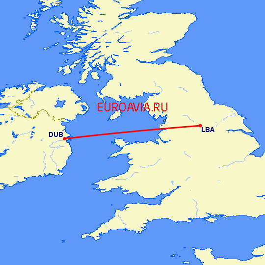 перелет Дублин — Лидс на карте