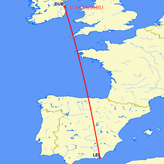 перелет Дублин — Алмерия на карте