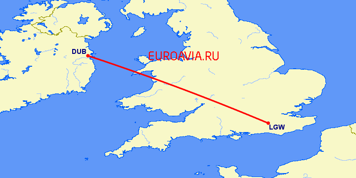 перелет Дублин — Лондон на карте
