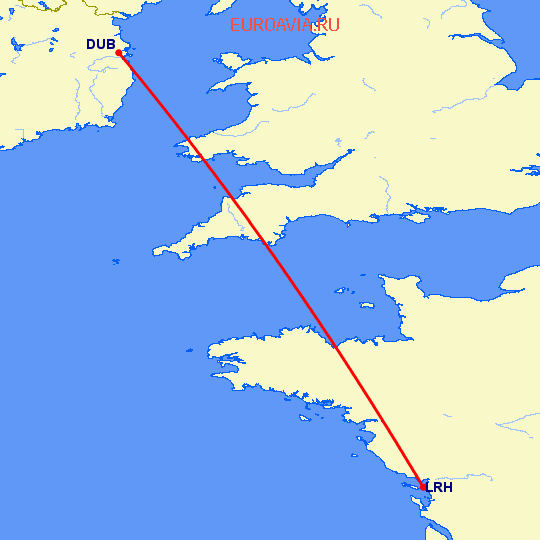 перелет Дублин — Ла Рошель на карте