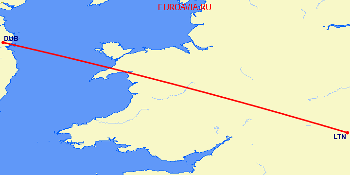 перелет Дублин — Luton на карте