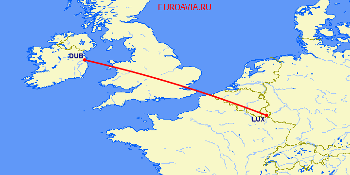 перелет Дублин — Люксембург на карте