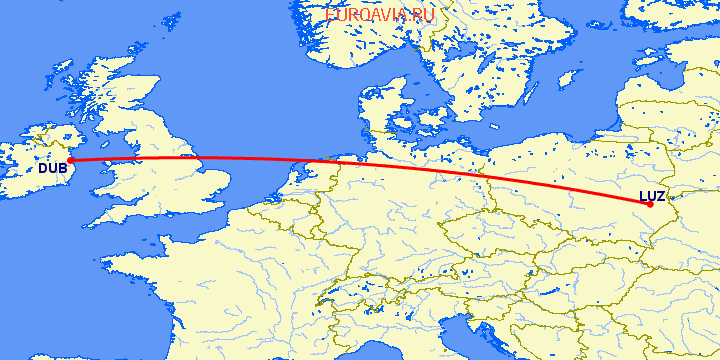 перелет Дублин — Lushan на карте