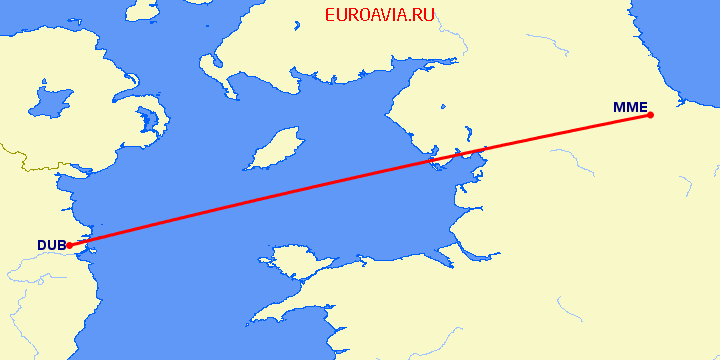 перелет Дублин — Тиссайд на карте