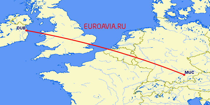 перелет Дублин — Мюнхен на карте