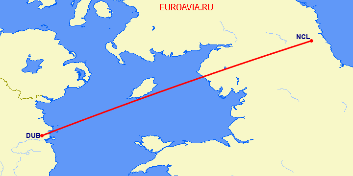 перелет Дублин — Ньюкасл на карте