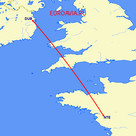 перелет Дублин — Нант на карте
