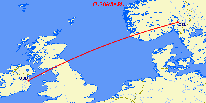 перелет Дублин — Осло на карте