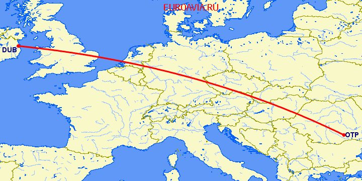перелет Дублин — Бухарест на карте