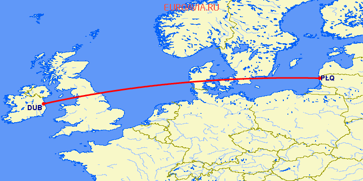 перелет Дублин — Клайпеда-Паланга на карте