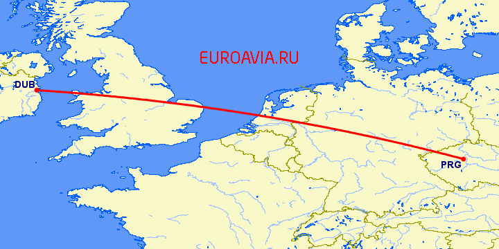 перелет Дублин — Прага на карте
