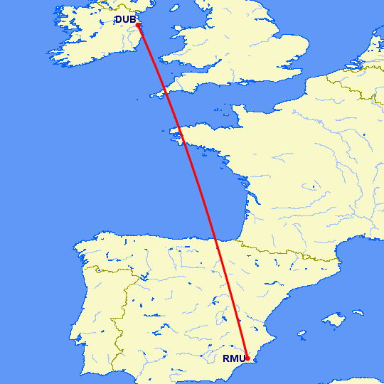 перелет Дублин — Мурсия на карте