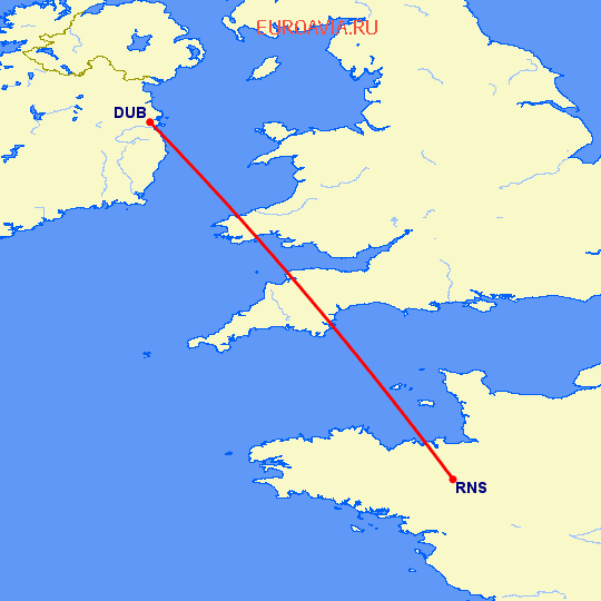 перелет Дублин — Ренн на карте