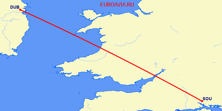 перелет Дублин — Eastleigh near Southampton на карте