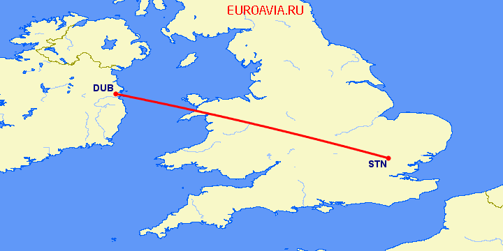 перелет Дублин — Лондон на карте
