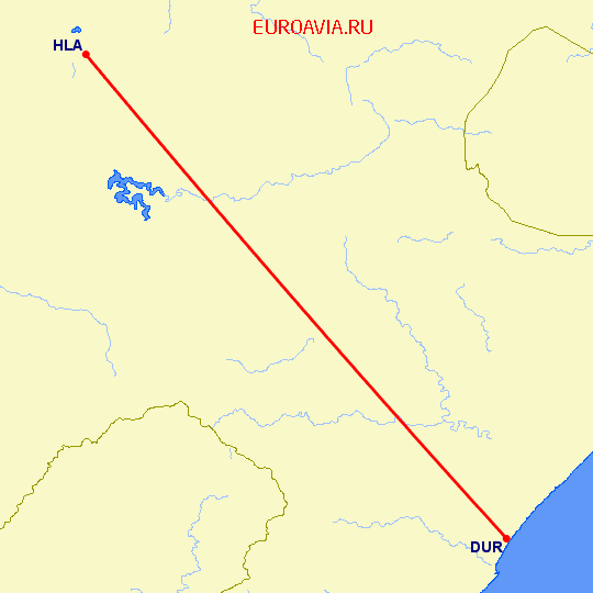 перелет Дурбан — Лансерия на карте