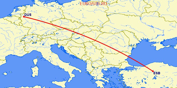 перелет Дюссельдорф — Анкара на карте